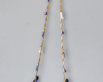 Gold Evil Eye Glasses Chain | Ocean Coral Fish Charms Eyewear Strap | Beach Necklace