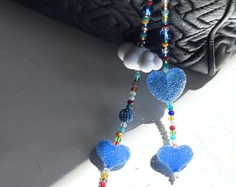 Blue Heart Bag Charm | Colorful Crystal Cloud Purse Charm | Kawaii Handbag Accessory Gift