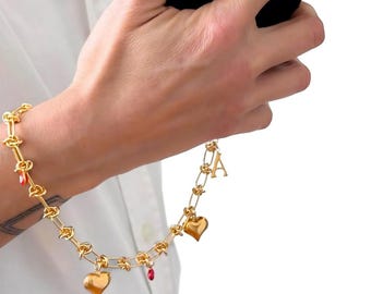 Personalized Knot Chain Phone Strap – Heart & Evil Eye Charm Bracelet, Gold or Silver