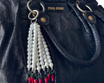 Charm de sac en perles avec des piments rouges - Porte-clés en perles de piment rouge, cadeau accessoire chic
