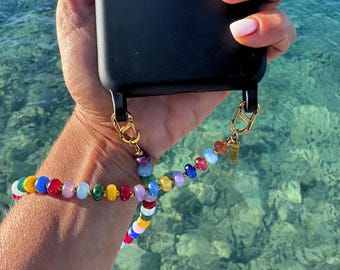 Gemstone Phone Strap: Beaded Wristlet Charm, Natural Stone Boho Accessory