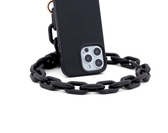 Matte Black Crossbody Phone Chain - Chunky Black Acrylic Chain Phone Necklace | Tech Accessories