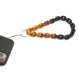 Chunky Phone Strap – Two-Tone Tortoiseshell & Black Acrylic Chain, Bag Charm or Keychain, Stylish Phone Accessory Gift for Her