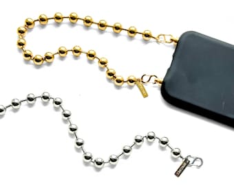 Correa para teléfono con cadena de bolas/cadena gruesa para teléfono en acero inoxidable dorado o plateado