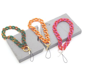 Bicolor Chunky Wrist Phone Strap | Colorful Acrylic Phone Chain for Women | Tech Accessories