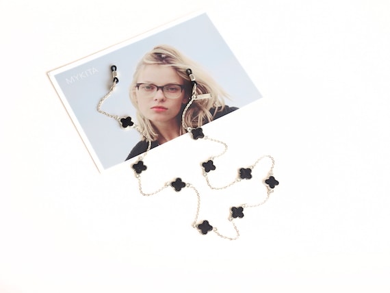 Black Clover Eyeglass Chain – Gold or Silver Glasses Necklace, Minimal Jewelry