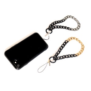 Chunky Bicolor Black Phone Chain – Wrist Phone Strap with Bronze or Gunmetal Links, Stylish Phone Charm, Tech Gift for Her
