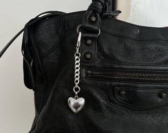 Silver Heart Pendant Bag Charm, Luxury Handbag Decoration, Silver Purse Chain Accessory, Cute Chain Bag Tag, Custom Bag, Lovely Gift for Her