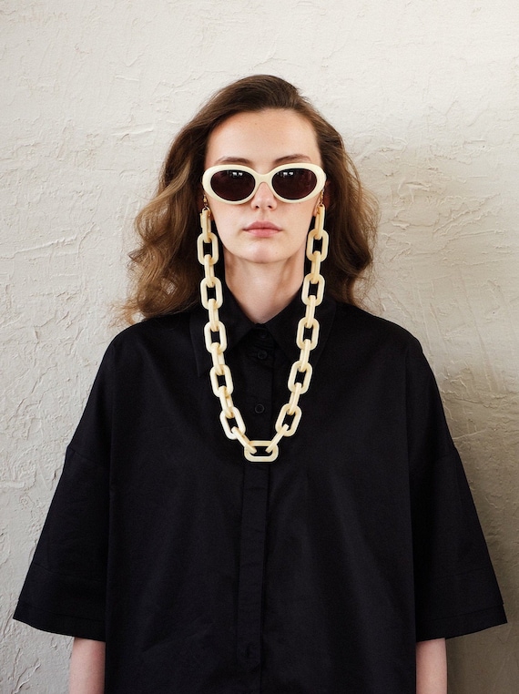 Cream Squared Sunglasses Chain Women Chunky Glasses Chain 