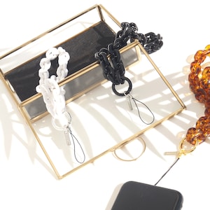 Dicke Handgelenk-Handyschlaufe - Acryl-Handykette in Schildpatt, Schwarz oder Weiß ⎟Kräftiges Handy-Accessoire, Geschenk für Sie