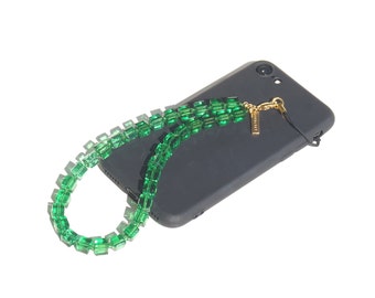 Luxe groene kristallen telefoonbedel | Varengroene Swarovski-kristallen telefoonkettingriem | SPECSET Damestelefoonsieraden