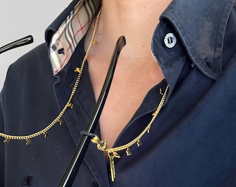 Gold Butterfly Eyewear Chain - Dainty Glasses Necklace, Convertible 18K Stainless Steel Jewelry