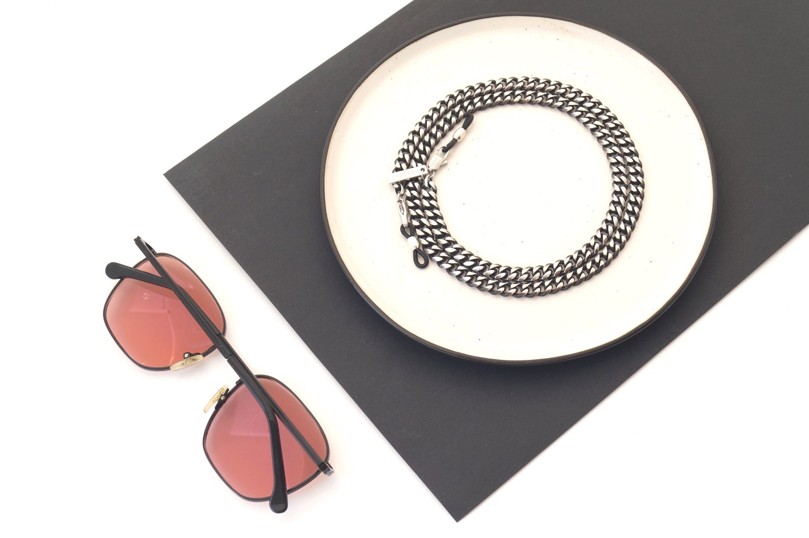 Chunky Men's Eyeglass Holder in Gunmetal Flat Curb Chain Etsy