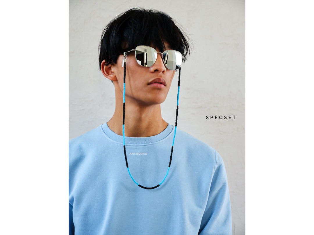 Men's Eyeglass Holder Black and Blue Beaded Glasses Etsy