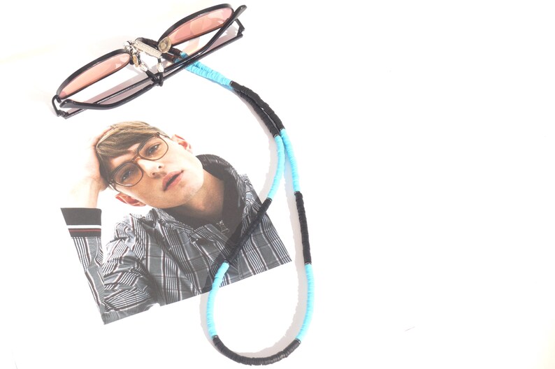 Men's Eyeglass Holder Black and Blue Beaded Glasses Etsy