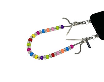 Silver Snake Chain Wrist Phone Strap with Colorful Beads | Cell Phone Accessory