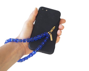 Blauwe Swarovski Kristallen Telefoonband - Blauwe Kristallen Pols Telefoonkettingriem | SPECSET Luxe telefoonaccessoire