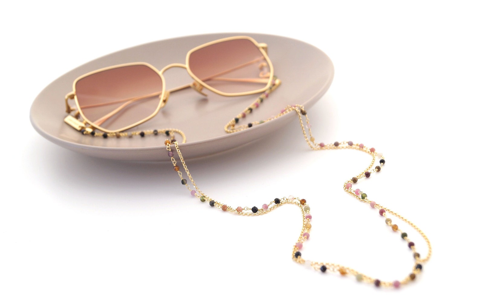 Gold Tourmaline Eyeglass Chain Double Gold Glasses Chain Etsy