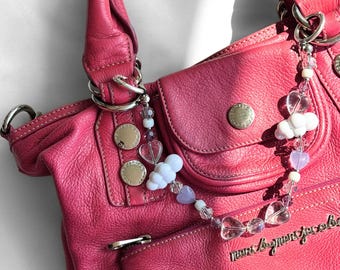 Swarovski Crystal Purse Charm, Cloud Heart Handbag Accessory, Clear Beaded Pendant, Keychain