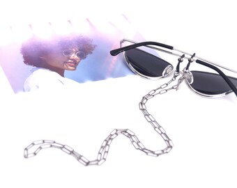 Gunmetal Glasses Chain in Sterling Silver - Luxury Gray Paperclip Chain & Necklace