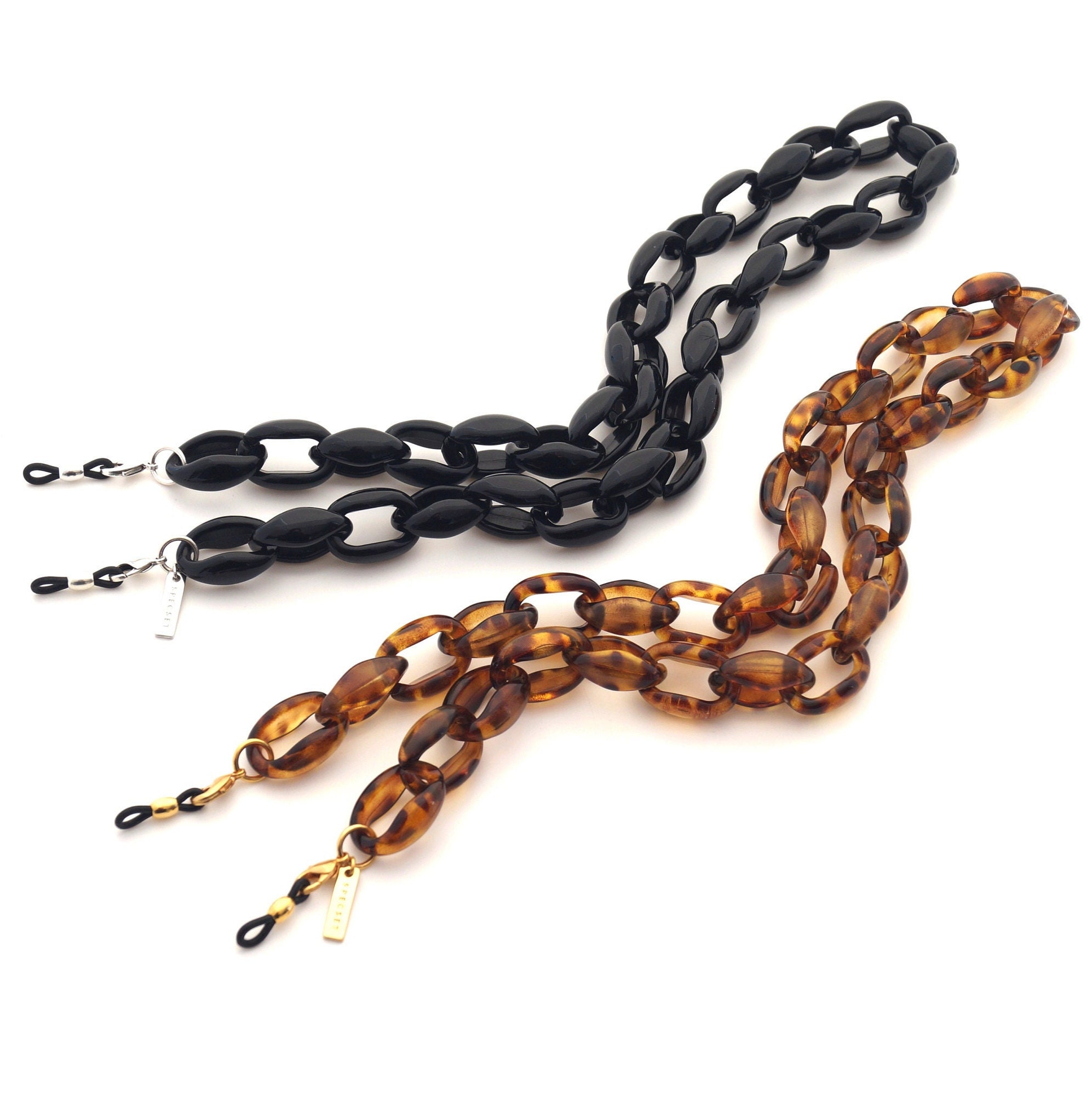 Black & Tortoise Glasses Chain – Acrylic Oval Link Necklace 