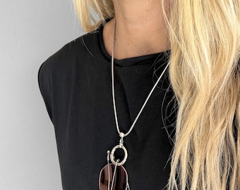 Collier lunettes en argent - Lanière porte-bague chaîne serpent, bijoux minimalistes unisexes