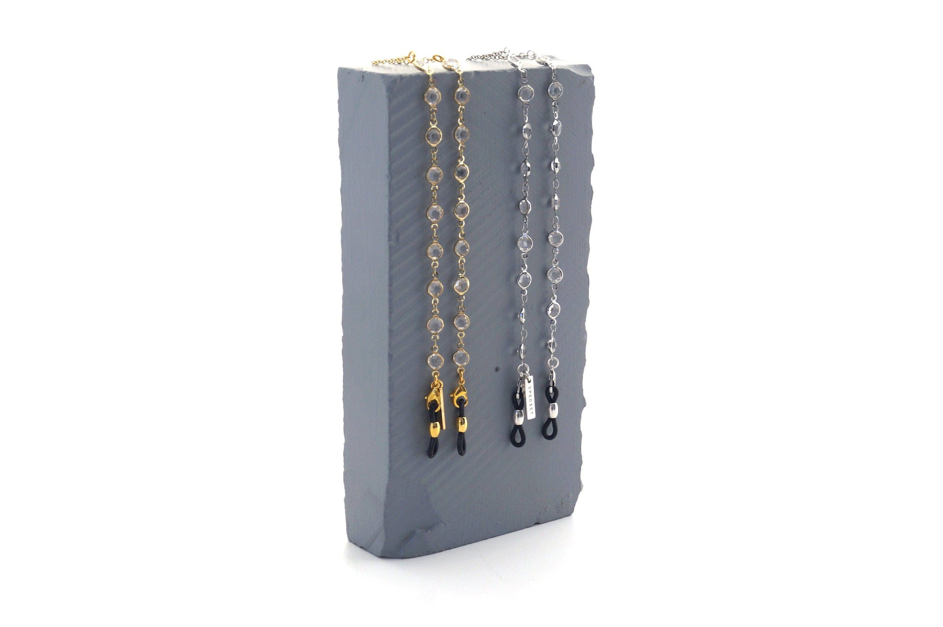 Clear Swarovski Eye Glass Chain Dainty Chic Sunglasses Holder Necklace in Silver or Gold SPECSET Eyewear Retainer