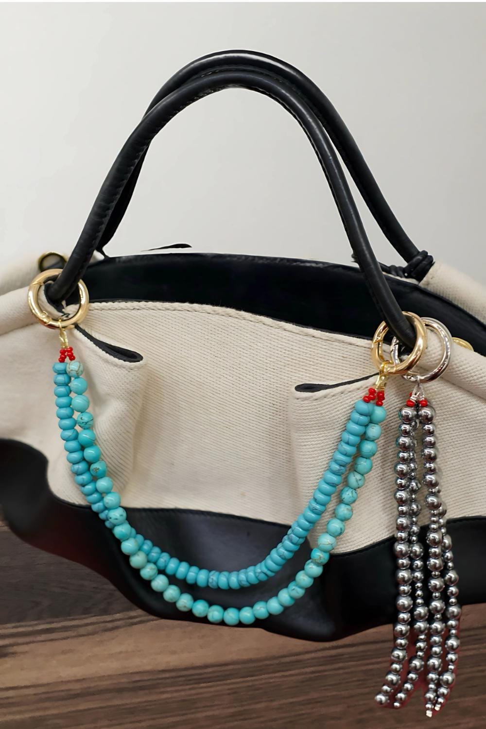 Turquoise Beaded Purse Charm - Chunky Gemstone Bag Chain, Southwestern Style - Custom Bag Accessory Gift