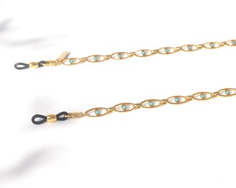Gold Evil Eye Eyeglass Chain: Convertible Necklace, Geometric Sunglasses Holder