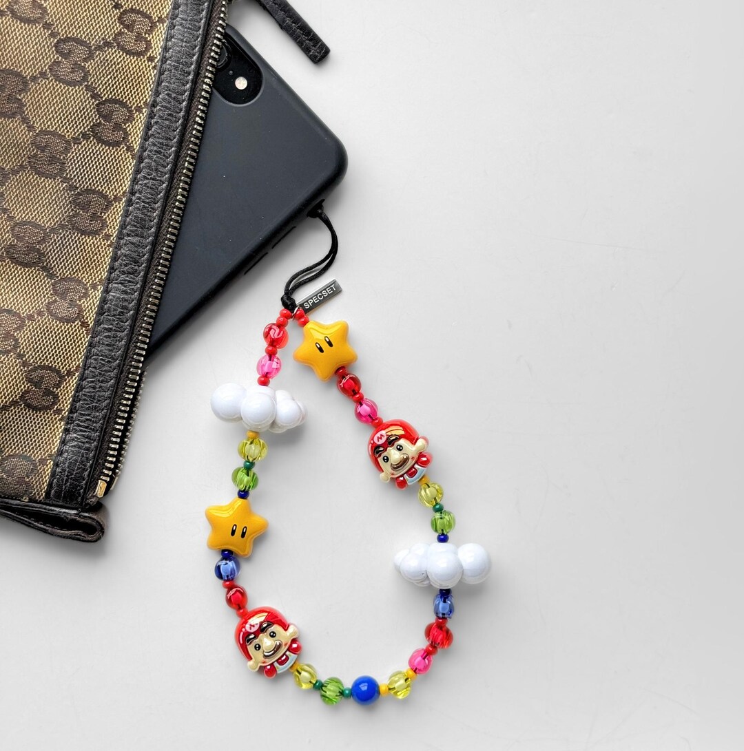 Colorful Super Mario & Yoshi Phone Charm - Kawaii Beaded Wrist