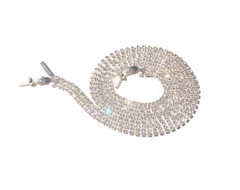 Luxury Silver Crystals Eyeglass Chain | Silver Swarovski Crystals Eyewear Strap in 925 Sterling Silver | Women Fine Jewelry
