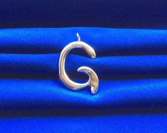 Silver initial G pendant, Cursive letter G charm, Script letter G pendant, Letter G jewellery, Alphabet jewelry, BFF gifts, Everyday jewelry