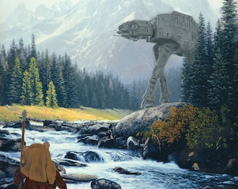 Star Wars Movie Art - Art Parody Print - Unwelcome Visitor to Endor! - Classic Sofa Painting - Recycled Thrift Store Art
