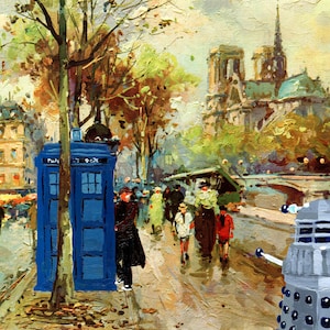 DR. WHO - Daleks - Notre Dame - Art Parody Print - Classic Sofa Painting - Recycled - Thrift Store Art