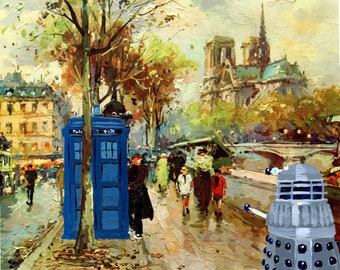 DR. WHO - Daleks - Notre Dame - Art Parody Print - Classic Sofa Painting - Recycled - Thrift Store Art