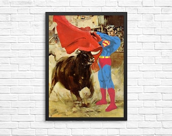 Super Bull Art Parody Print, Classic Sofa Painting Recycled Thrift Store Art