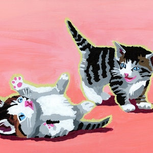 Fallout 4 Kittens Painting, Fan Art, Classic Video Game, Recycled Thrift Store Art, Parody Print, Gift for Gamer