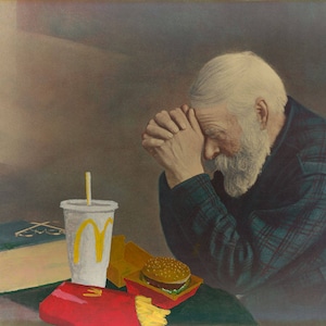 McPrayer. Art Parody Print, Classic Sofa Painting Recycled Thrift Store Art