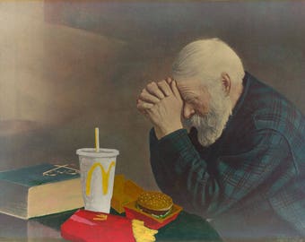 McPrayer. Art Parody Print, Classic Sofa Painting Recycled Thrift Store Art