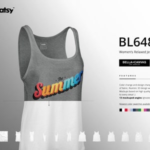 Bella Canvas 6488 Women&#39;s Relaxed Jersey Tank Mockup Set, Tank Top Tempalte, Personalized Shirt, PSD