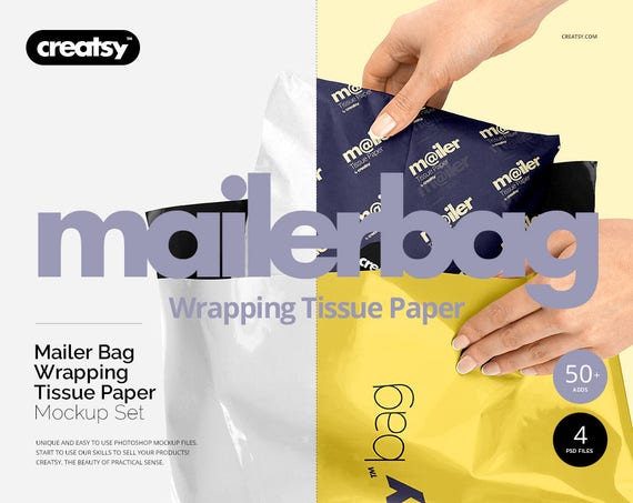 Download Free Mailing Bag Wrapping Tissue Paper Mockup Set Giftbag ...