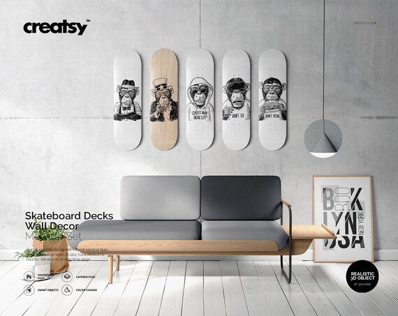 Skateboard Decks Wall Decor Mockup Set Skateboard Decks Wall