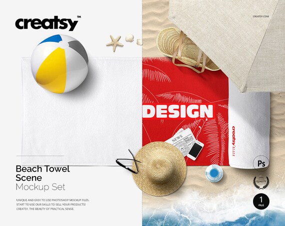 Beach Towel Scene Mockup Towel Template Square Beach Towel