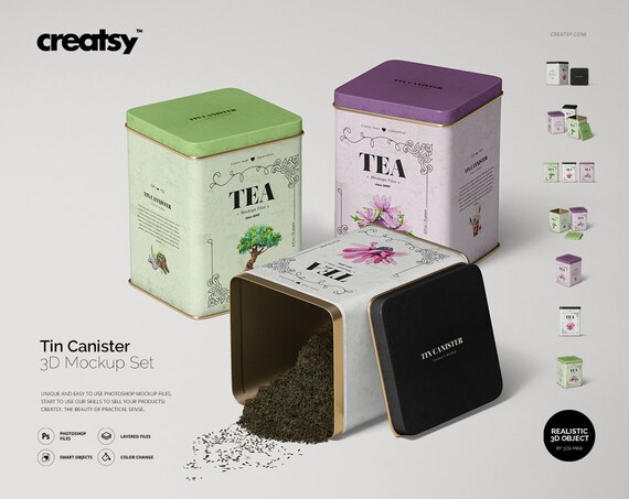 Download Free Tin Canister Mockup Set Tea Metal Box Mockup Tin Best Free Psd T Shirt Mockups Template PSD Mockup Template