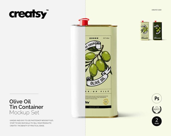 Olive Oil Tin Container Mockup Set Tins Template Metal