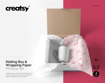 Download Free Mailing Box Wrapping Paper Mockup Set Free Mockups Psd Mockups Packaging Mockups PSD Mockup Template