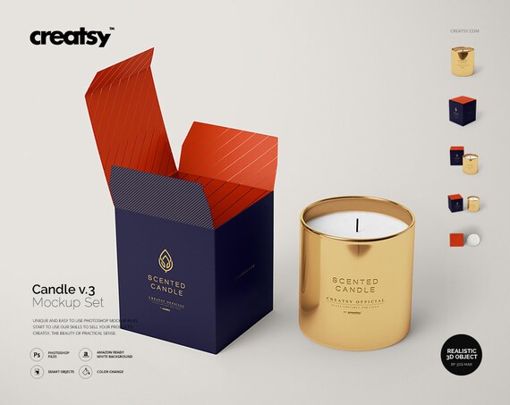 Candle And Box Mockup Set V3 Metallic Candle Tempalte