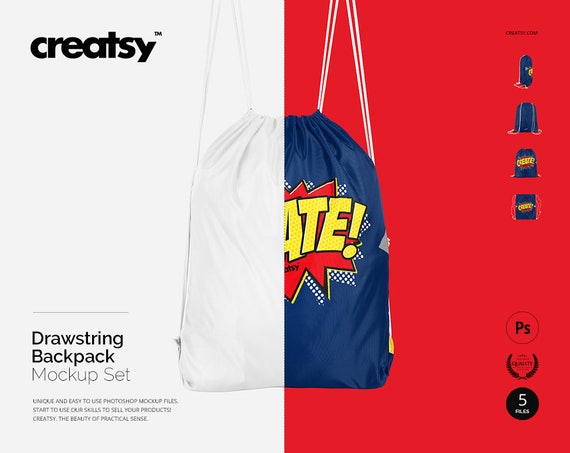 Drawstring Backpack Mockup Set Bagpack Template Many Sides Many