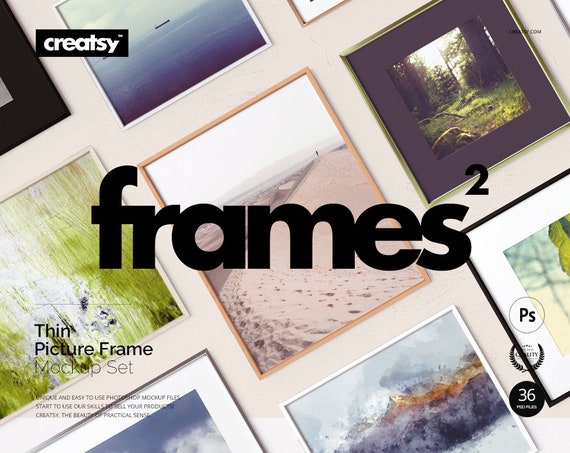 Picture Thin Frame Mockup Set Wooden Frame Template Custom