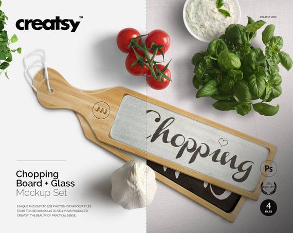 Chopping Board With Glass Mockup Set Custom Cutting Board